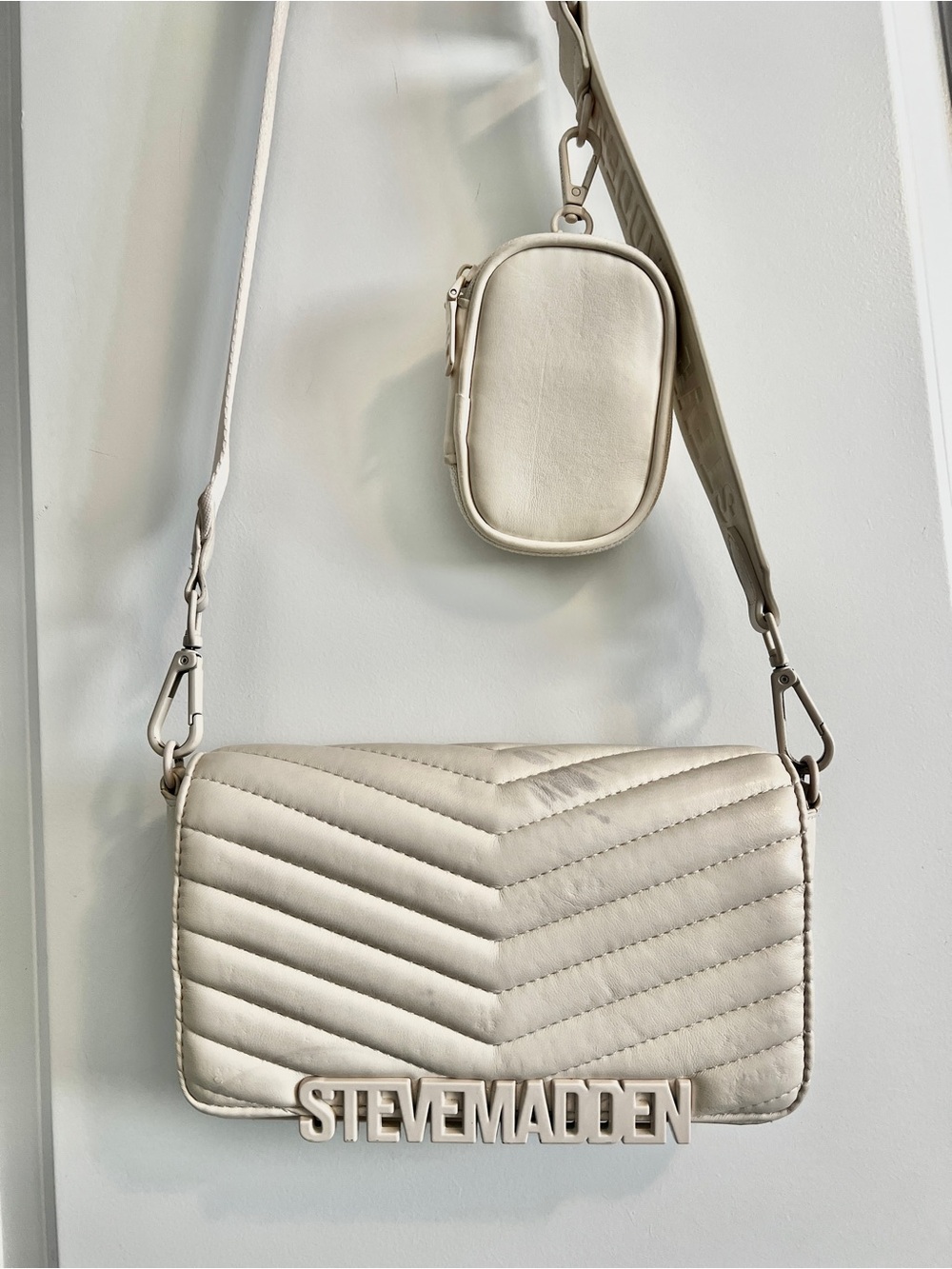 Steve Madden white Quilted Crossbody with Detachable Coin Pouch